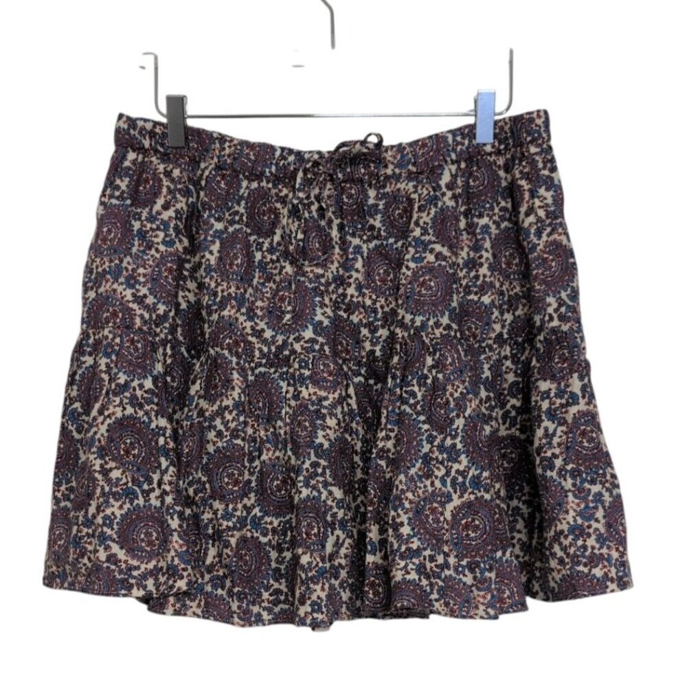 J Crew Floral Bouquet Linen Skirt Womens Size Large Blue Red Tiered Mini Lined